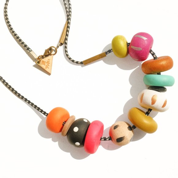 Hand Crafted Jewelry - maximalist handmade colorful polymer clay beaded necklace w/ painted patterns